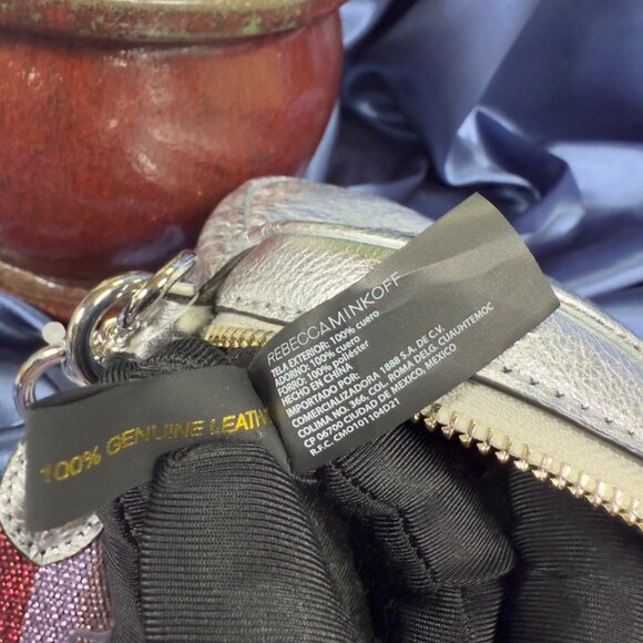 Rebecca Minkoff NWT Blythe Xbody – Silver Leather with Jewel-Tone Metallic Strap - Picture 14 of 16